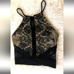 Mesh sheer Lace black and nude crop top